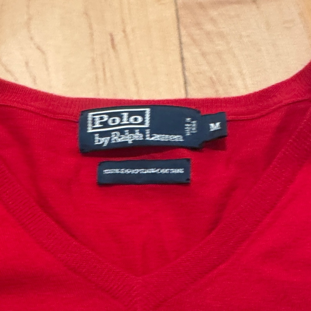 Polo by Ralph Lauren Vibrant Red V-Neck Sweater Like New, Medium - Picture 2 of 3